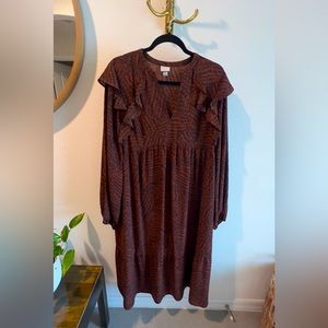 A New Day Medium Orange Ruffled Cottagecore Shoulder Long Sleeve Sheathe Dress